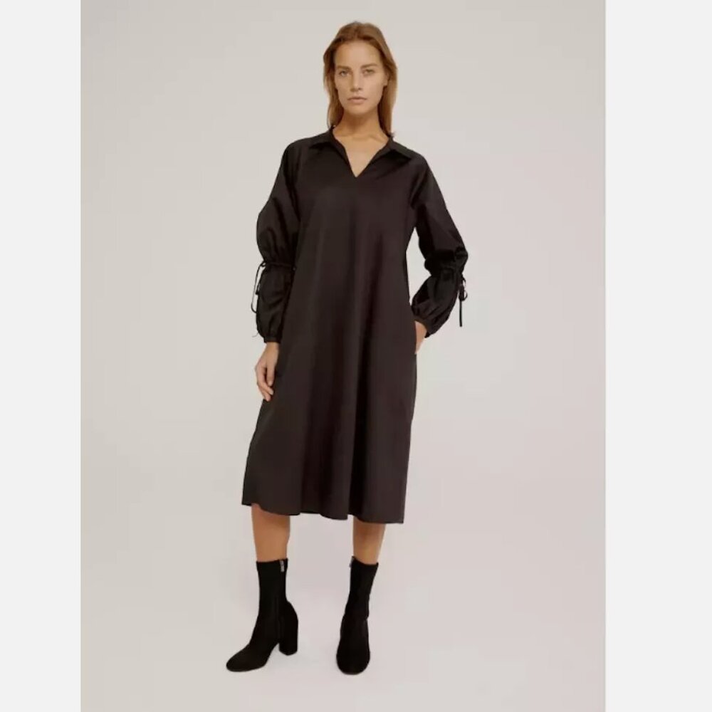 HARSHMAN Anthropologie Black Lagenlook Boho Cotton Minimalist Midi Dress M